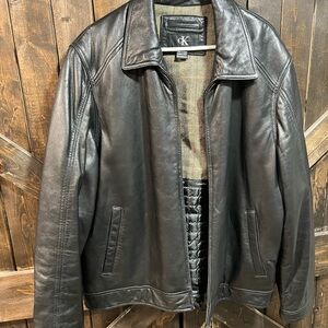 Calvin Klein Leather Jacket Size XL Lamb Plaid Interior